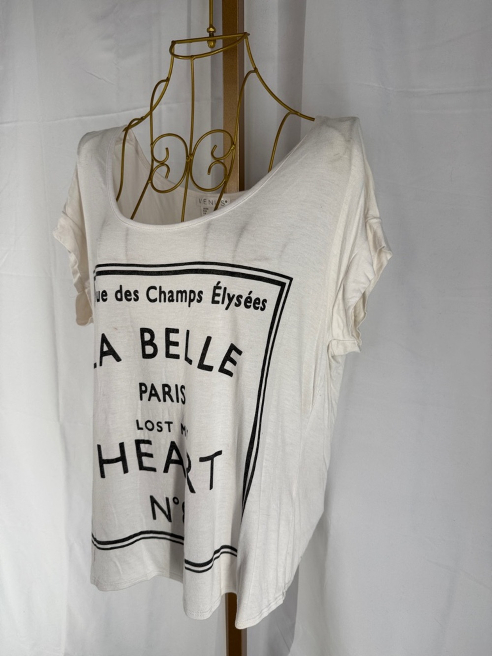VENUS Paris La Belle Lost My Heart Tee Shirt Top Graphic Tshirt- Small - White - Picture 4 of 12